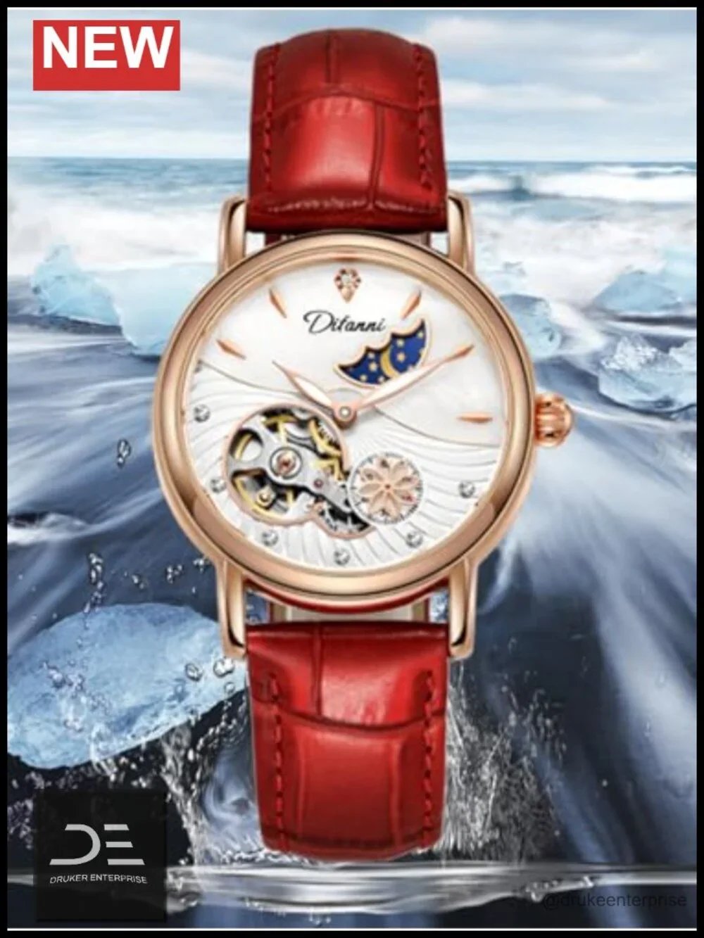 34mm Women's Automatic Mechanical Watch Mother of Pearl Dial Leather Strap